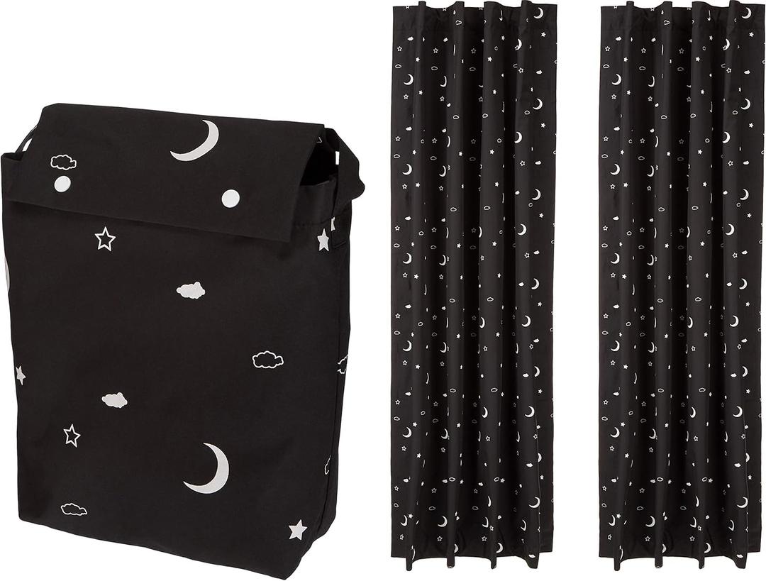 Amazon Basics Portable Blackout Curtain Shade with Suction Cups for Window, Noise Reducing, Energy Saving, 50"W x 78"L, Moon and Stars, 2-Pack