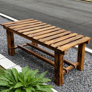 35.5" Outdoor Garden Bench, Weatherproof 2-Person Backless Wooden Bench with Mortise-Tenon Structure for Garden, Lawn, Porch, Backyard Brown, 35.5IN