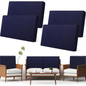 Newwiee Set of 4 Stretch Patio Cushion Covers Sofa Couch Seat Chair Slipcovers Waterproof Cushion Cover Replacement Furniture Protector for Pets Washable(Back Cover,Navy Blue)