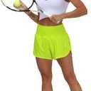 THE GYM PEOPLE Womens High Waisted Running Shorts Quick Dry Athletic Workout Shorts with Mesh Liner Zipper Pockets (Green, L)