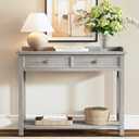 40" Console Table with Drawers, Entryway Table with Charging Station, Mid Century Console Table with Bottom Shelf, Wood Accent Sofa Table for Living Room, Hallway, Foyer, Drawers Pre-Assembled, Grey (Gray)