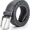 Braided Canvas Woven Elastic Stretch Belts for Men/Women/Junior with Multicolored (Medium/32"-34" Waist, Grey)