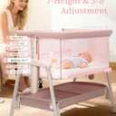 3 in 1 Baby Bassinet with Wheels, Bedside Bassinet Sleeper for Newborn, Portable Baby Crib with 7 Adjustable Height & Large Storage Basket & Full-Mesh, Easy Folding Baby Bed for Infant (Pink), Twin