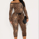 Fiona off shoulder leopard Capri set brown/combo 3X