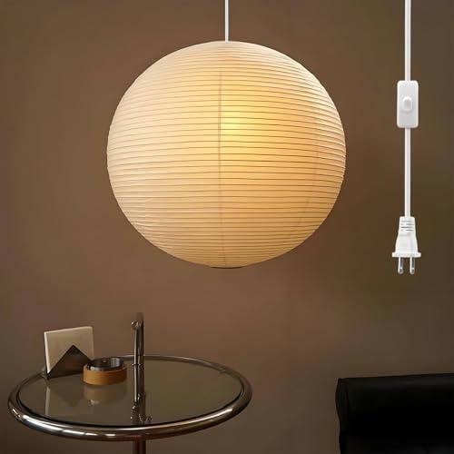 FEHEED Plug in Pendant Light,15 Ft Hanging Paper Lantern 12" White Paper Lamp Hanging Pendant Light with On/Off Switch for Birthday Wedding Living Room and Home Decor