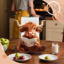 MorningRo Highland Cow Paper Towel Holder Countertop Kitchen Decor and Accessories Black Metal Farmhouse Large Tissue Stand for Home Bathroom 3D Cow Hand Painting Pattern Farm Table Decor Gifts