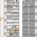 Over The Door Organizer 6 Tiers, Extra Large Behind Door Storage of 12 Compartments, 80 lbs Weight Capacity Hanging Storage Organizer with Clear Window Kids Toys,Shoes,Diapers,Room Storage,Light Grey