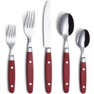 ANNOVA Silverware Set, Retro/Rivet Colorful Stainless Steel Tableware Kitchen Flatware Set Utensils, Includes Dinner Knives, Forks, Spoons, Salad Forks & Dessert Spoons (Red, 20 Pieces)