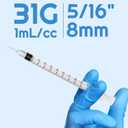 Pack of 100 Syringes U-100 31G 5/16" (8mm) 1ml/cc, Disposable Syringe, Lab Supplies, Individual Packed