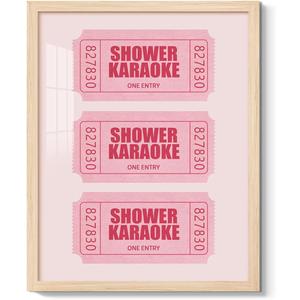 Funny Bathroom Wall Art Pink Shower Karaoke Ticket Canvas Poster Trendy Retro Girly Bathroom Art Decor Shower Singing Aesthetic Picture for Preppy Dorm Washroom Restroom Decoration, 8x10 Inch Framed (10L" x 8W")