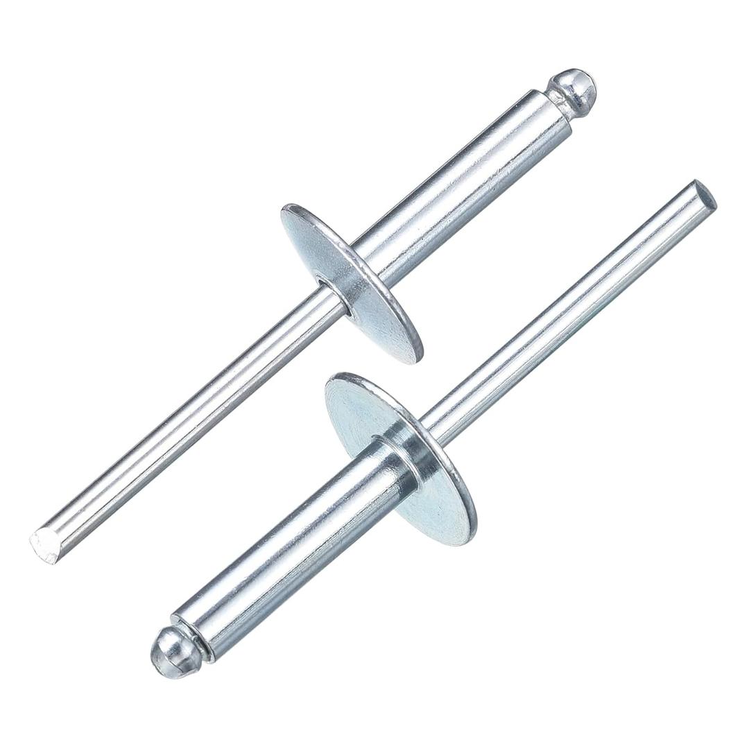 uxcell 100Pcs 3/16" x3/4" Aluminum Blind Rivets, Aluminum Grip and Steel Mandrel, Large Flange Fastener Rivets for Metal, Furniture, Automotive, Silver