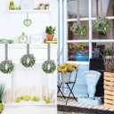 Thiccywoov 2 Pack 9'' Lighted Mini Wreath for Cabinet Small Candleholder Greenery Eucalyptus Wreath with Ribbon for Chandelier Kitchen Porch Wall Window Home Indoor Outdoor Summer Vintage Decor