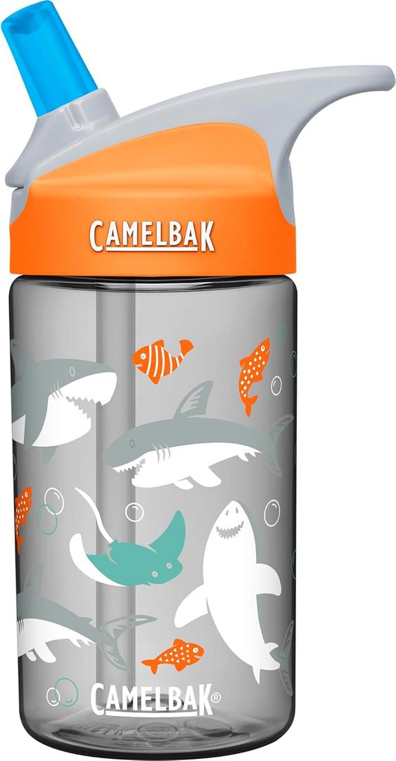 CamelBak eddy Kids Water Bottle Kids Big Bite Valve Spill Proof Water Bottle For Kids BPA Free Water Bottle 12oz, Sharks, Pack of 2