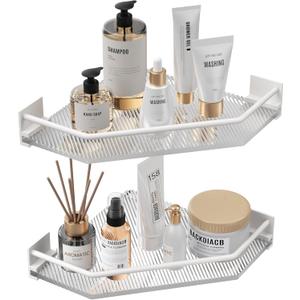 Acrylic Corner Bathroom Counter Organizer - 2 Tier Countertop Storage Shelves for Dresser, Kitchen, Laundry, Dorm Room (White)