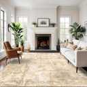 DUIDY 9x12 Modern Abstract Rug Washable Area Rugs for Living Room Bedroom Dining Room Non-Slip Low Pile Neutral Large Rug Soft Indoor Floor Carpet, Gold