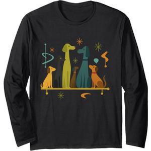 Retro Mid-Century Dog Lover Shirt Boutique Vintage Mid-Century Modern Look Atomic Age 50s 60s Dog Shirt Long Sleeve T-Shirt, Size 2XL
