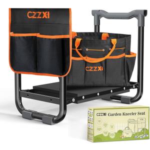 Garden Kneeler and Seat, Wider and Thicker Kneeling Pad Heavy Duty Gardening Stool with Gardening Tool Pouch and Bag, Garden Bench/Chair Gifts for Women, Seniors, Black & Orange