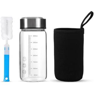 TONGRANG-LIFE 12Oz Small Glass Water Bottle with Lid and Sleeve,0.15in/3.8mm Thick Shaker Bottles for Protein Mixes,Juicing,Smoothies, Infused Water,Beverage,Reusable Small Glass Bottle