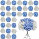 White Blue Hydrangea Artificial Flowers Bulk, 30 Pcs Faux Hydrangea Flowers Heads, Artificial Fake Silk Hydrangea Flowers With Stems, White Blue Flowers Artificial For Decoration Wedding Dcor