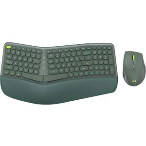 seenda Ergonomic Wireless Keyboard and Mouse Combo - 2.4GHz USB Receiver, Split Keyboard Layout with Wrist Rest, 3-Level Optical Mouse with 6 Button - for Windows and Mac, Green