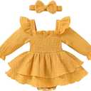 YOUNGER TREE Baby Girl Fall Clothes Infant Long Sleeve Ruffle Romper Dress with Headband Cute Toddler Winter Outfits   3-6 M