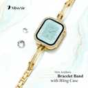 Missair Bands with Screen Protector Case Compatible for Apple Watch Band 40mm 41mm 44mm 45mm, Slim Metal Jewelry Bracelet Strap with Bling Diamond Cover for iWatch Series 9 8 7 6 5 4 SE for Women