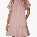 CCTOO Women's Summer Dresses Casual V Neck Button Down 3/4 Sleeve Floral Print Loose Flowy Shirt Dress L