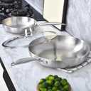 LOLYKITCH 10 Inch Tri-ply Stainless Steel Frying Pan with Lid,Skillet,Induction Cooking Pan,Dishwasher and Oven Safe,Detachable Handle.