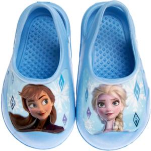 Josmo Girls Clog Water Slides - Frozen Anna Elsa Summer Sandal Kids Pool Shoes - Backstrap Closed Toe Slipon Clogs - Light Blue US 5/6