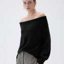 SUUKSESS Women Cashmere Off The Shoulder Sweater Oversized Knit Long Sleeve Tops (M)