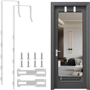 2 PCS Over The Door Mirror Hanger, Adjustable Door Mirror Hanger, Five-Hole Over The Doors-Mirrors Hook, Mirrors Doors Hangers with 2 Iron Filings and Screws (White)