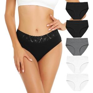 RHYFF Womens Underwear Cotton Bikini Panties Lace Soft Hipster Panty Ladies Stretch Full Briefs 5 Pack - Large 