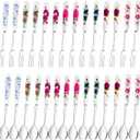 28 PCS Dessert Forks and Spoons Silverware Set with Ceramics Handle,Includes 1PCS Storage Bag,Stainless Steel Mini Coffee,Tea Spoons for Dessert Salad Appetizers
