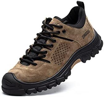 DINGGU Steel Toe Shoes for Men, Safety Mens Work Shoes Comfortable Indestructible Construction Shoes Leather Size 9