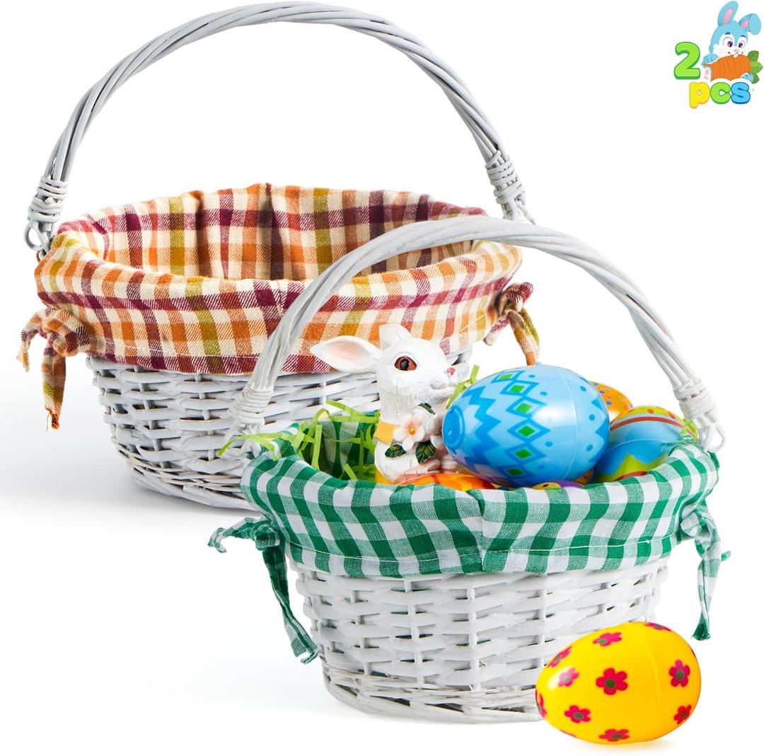 JOYIN 2 Pcs Easter Rattan Basket, Fruit Storage Serving Woven Wicker Baskets with Handle for Easter Egg Hunting, Picnic, Gift Packing and Decor
