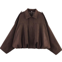 Csvinkiko Women's Faux Suede Bomber Jacket Oversized Pilot Coats Fall Lapel Zip Up Motorcycle Streetwear Outerwear XS