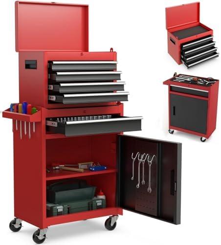 ERGOMASTER Tool Chest Heavy Duty Rolling Tool Box with Cabinet 5-Drawer for Lockable & Removable Cabinet for Garage and Workshop - Multicolor