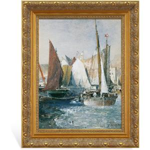 Rustic Wood Frame for 14x18 Canvas Painting, 2.4' Wide Antique Gold Designer Art Frame for Portrait Landscape Hotel Cruise Gallery Wall Decor Birthday Gift