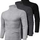 Ficerd 3 Pack Men's Turtleneck Shirts, Long Sleeve Cotton Pullover Sweaters Mock Neck Knitted T Shirt Basic Slim Fit Tee Tops(Black, Dark Gray, Light Gray,XX-Large)