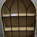 Kate and Laurel Megara Decorative Wooden Hanging Arched Wall Cabinet with Door for Open Storage; 16 x 5 x 24; Natural Wood and Black; Wooden Floating Wall Bathroom Cabinet for Above Toilet Storage