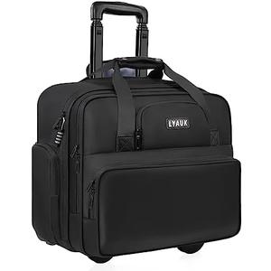 LYAUK Rolling Laptop Bag Men Women with Wheels, Anti Theft Rolling Briefcase for 17.3 inch Laptop, Water Resistant Overnight Computer Bag Laptop Briefcase for Travel/Work/Business, Black