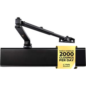 LYNN HARDWARE Heavy Duty Automatic Door Closer (Black) - Commercial Grade, Contractors Choice, Adjustable Speed & Force, Delayed Closing Timer, 3 Mounting Options, 3 Hour Fire Rated (DC8016 Model)