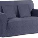 Ruaozz Stretch Loveseat Sofa Cover 1 Piece Couch Covers for 2 Cushion Couch Non Slip Loveseat Slipcover Soft Jacquard Furniture Protector with 2 pcs Throw Pillow Covers (2 Seater, Grey)