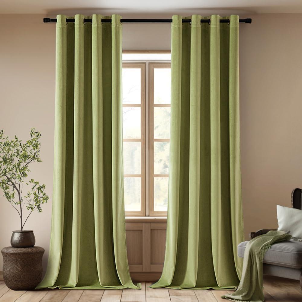 EMEMA Velvet Blackout Curtains 96 inches Long, Super Soft Luxury Thermal Insulated Curtains for Bedroom, Grommet Soundproof Elegant Window Drapes for Living Room W52 x L96 2 Panels Sage