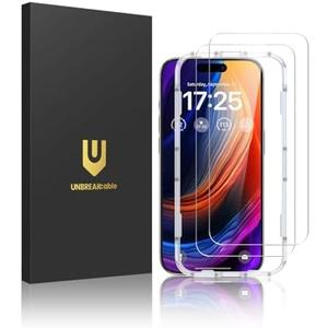 UNBREAKcable 2-Pack Screen Protector for iPhone 15 Pro, Double Shatterproof Tempered Glass [Easy Installation Frame] [9H Hardness] [99.99% HD Clear] [Case Friendly] for iPhone 6.1 inch