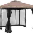 Hisecome 10' x 12' Gazebo Universal Replacement Mosquito Netting,Black Outdoor Canopy Net Screen 4-Panel Sidewall Curtain, with Zippers,Mosquito Netting（Only）