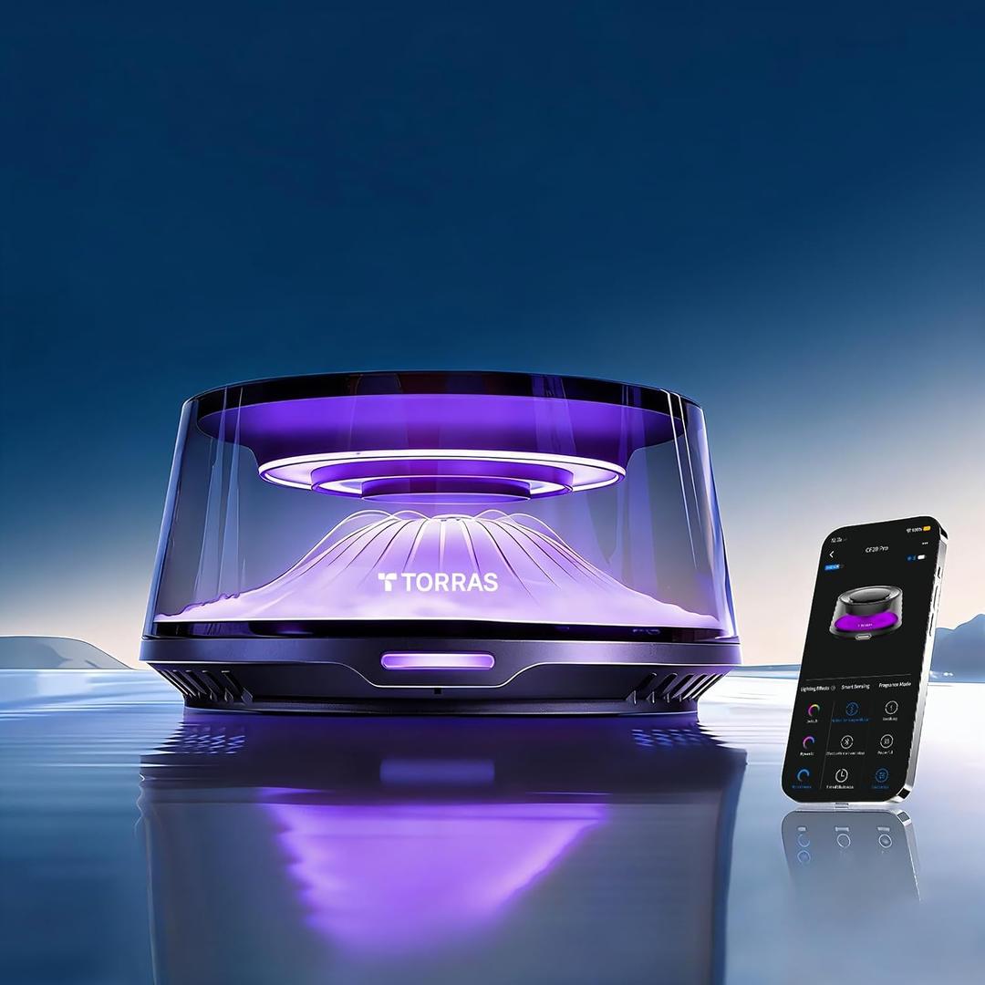 TORRAS Smart Car Air Fresheners Diffuser, The First App Control Car Freshener, Solar & USB-C Charging, Auto ON/Off, Cherry Blossom & White Musk, Lasts Up to 6 Months, CF20 Pro Fragrance Diffuser