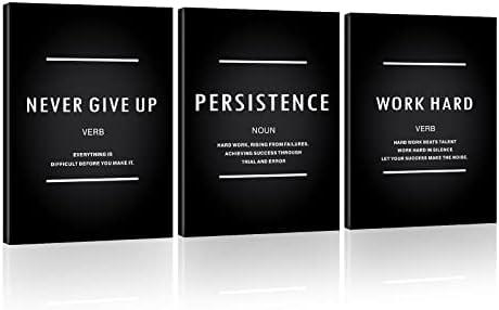 6 PCS Motivational Never Give Up Canvas Wall Art, Inspiration Work Hard Persistence Quotes Reminder Decor Positive Affirmation Poster Success Wall Hanging Picture Leadership Gift for Home Office Workplace