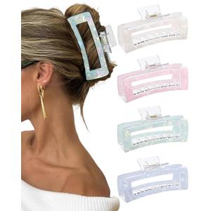 Molans 5 Large Hair Claw Clips 4PCS for Women - Acrylic Hair Accessories for Thick Hair and Long Hair, Big Strong Durable Hair Applique, Oversized Non-slip Rectangle Butterfly Jaw Hair Clips