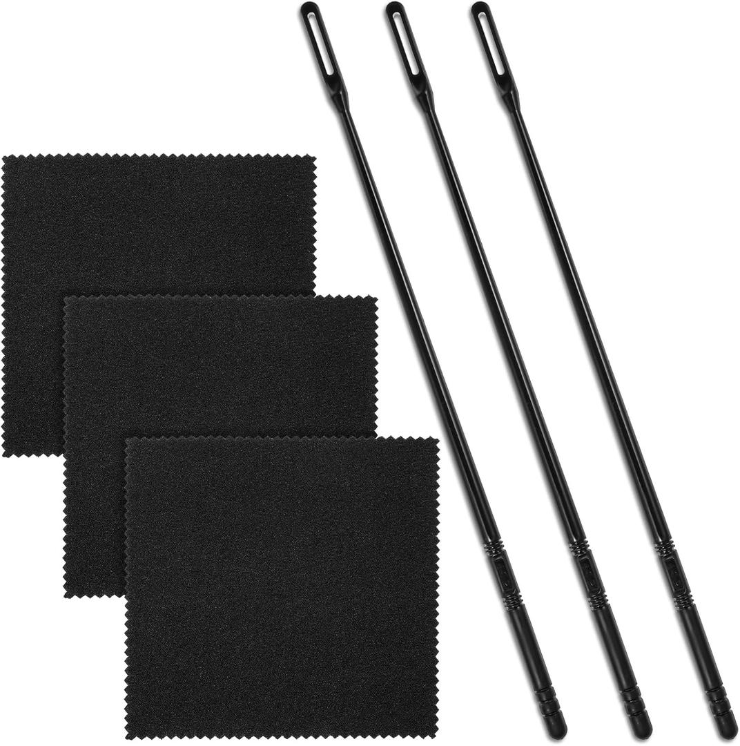 3 Sets Flute Cleaning Kit Black Flute Cleaning Rod with 3 Flute Cleaning Cloth Swabs Stick for Flutes Maintenance Tools